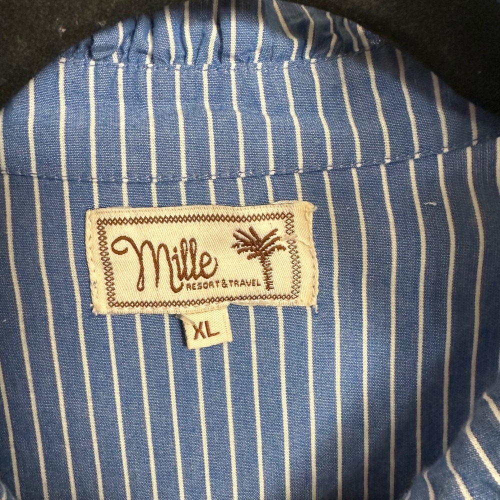 MILLE Sola Tiered Maxi Dress in Blue Pinstripe Cotton - Size XL - Picture 4 of 10